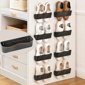Tanglewick 8Pack Wall Mounted Shoe Rack, Adhesive & Drill Mount - Black, 2.5 pounds