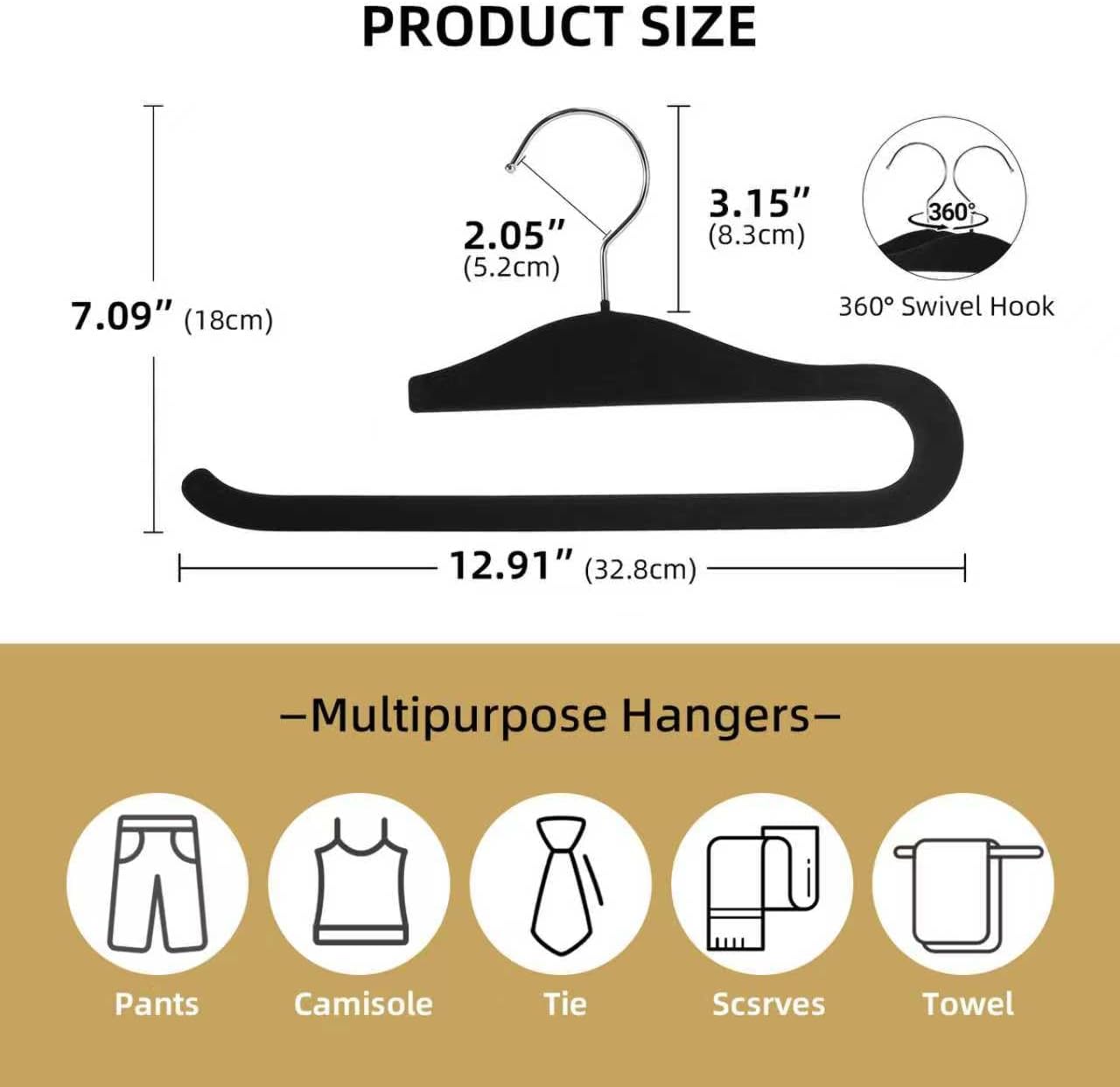 Ashenby Velvet Pants Hangers, Black, 20 Count