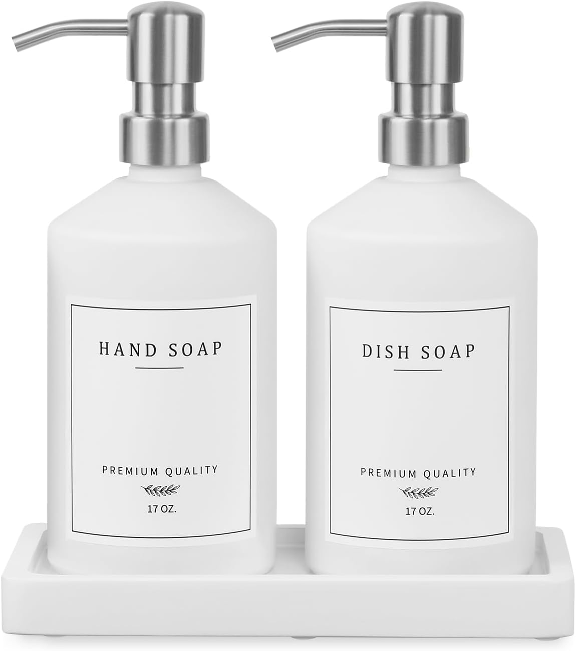 Barleyfield White Glass Soap Dispenser for Kitchen, White Bottle + Silver Pump, 2 Count