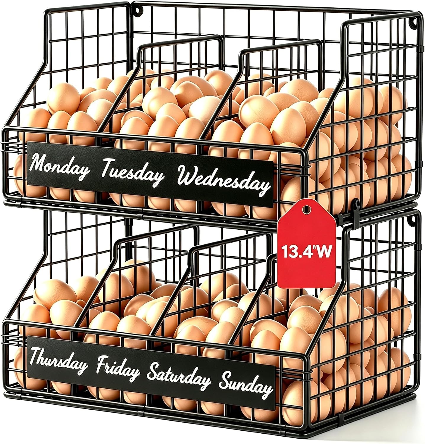 Aldernest Egg Holder Countertop, 2 Tier Chicken Egg Basket for Gathering Fresh Eggs, 4 pounds