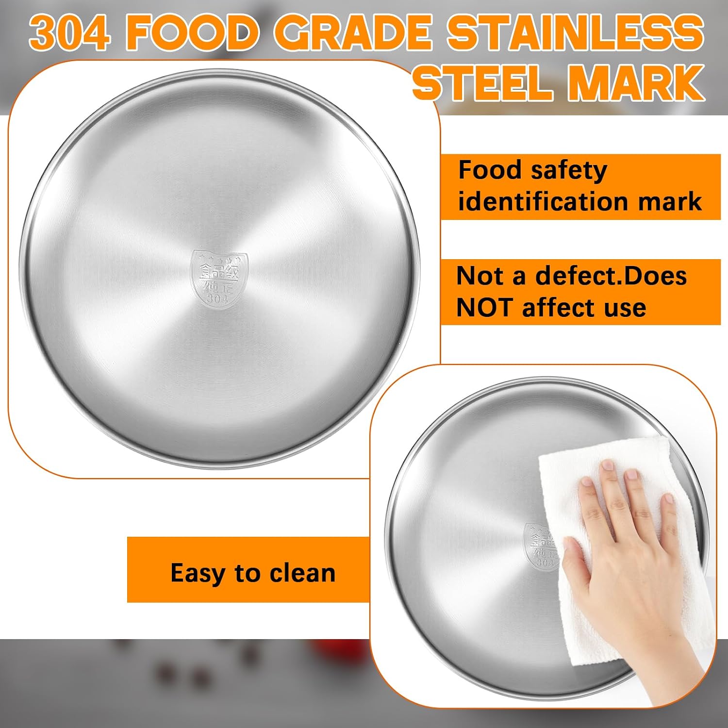 Ashenby 8 Pieces 304 Stainless Steel Plates Bowls Set, Silver, one size, Sliver