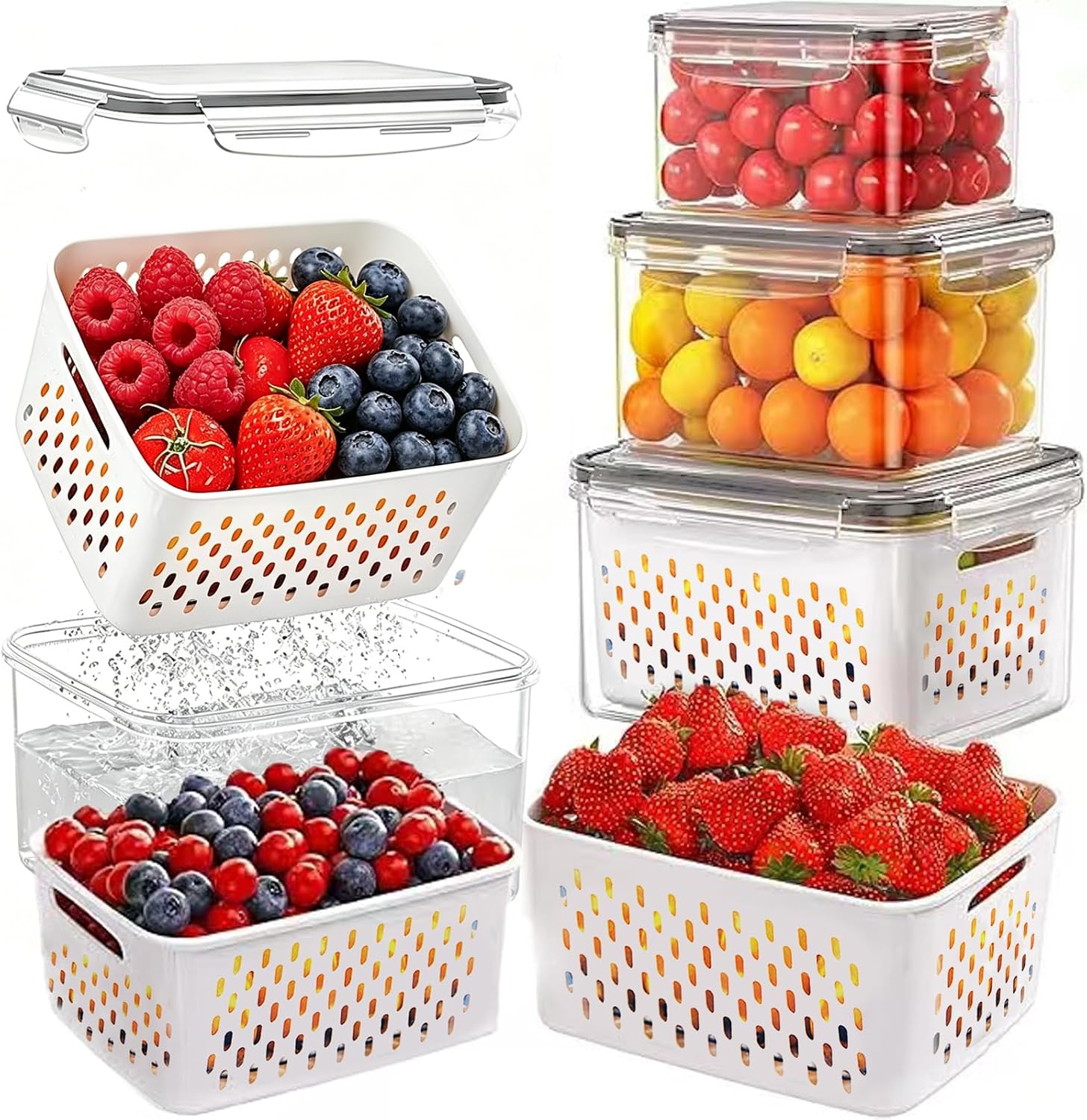 Ashenby 3 Pack Fruit Storage Containers for Fridge with Removable Colander – Airtight Produce Storage Containers with Lids