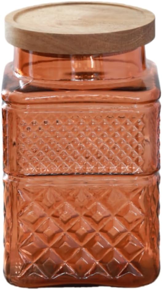 Barleyfield Square Glass Canister, 61oz Candy Jar with Lid, 0.99 kg, Amber