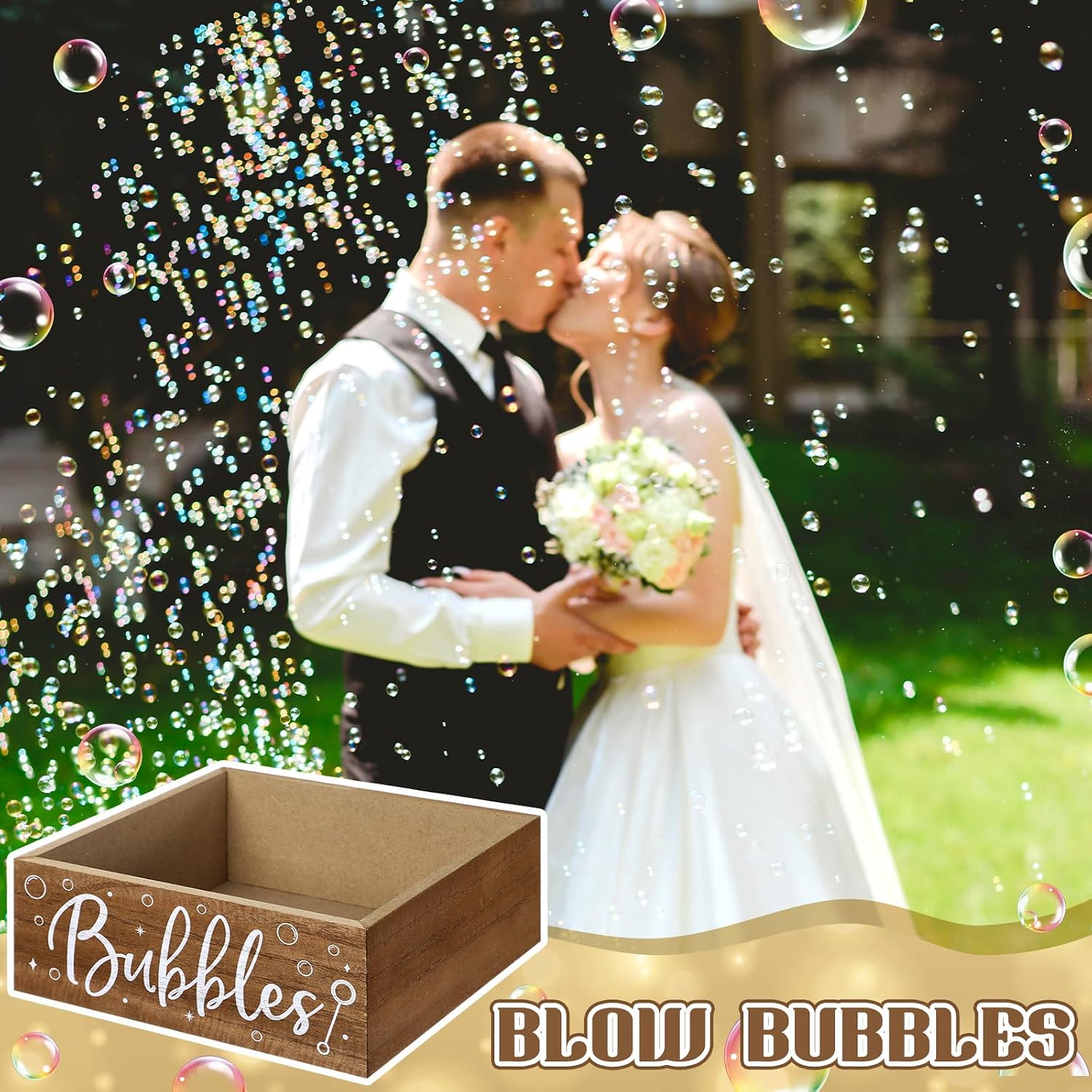 Aldernest Wedding Bubbles Holder, Brown, Classic, 9.8 x 9.8 x 3 inches