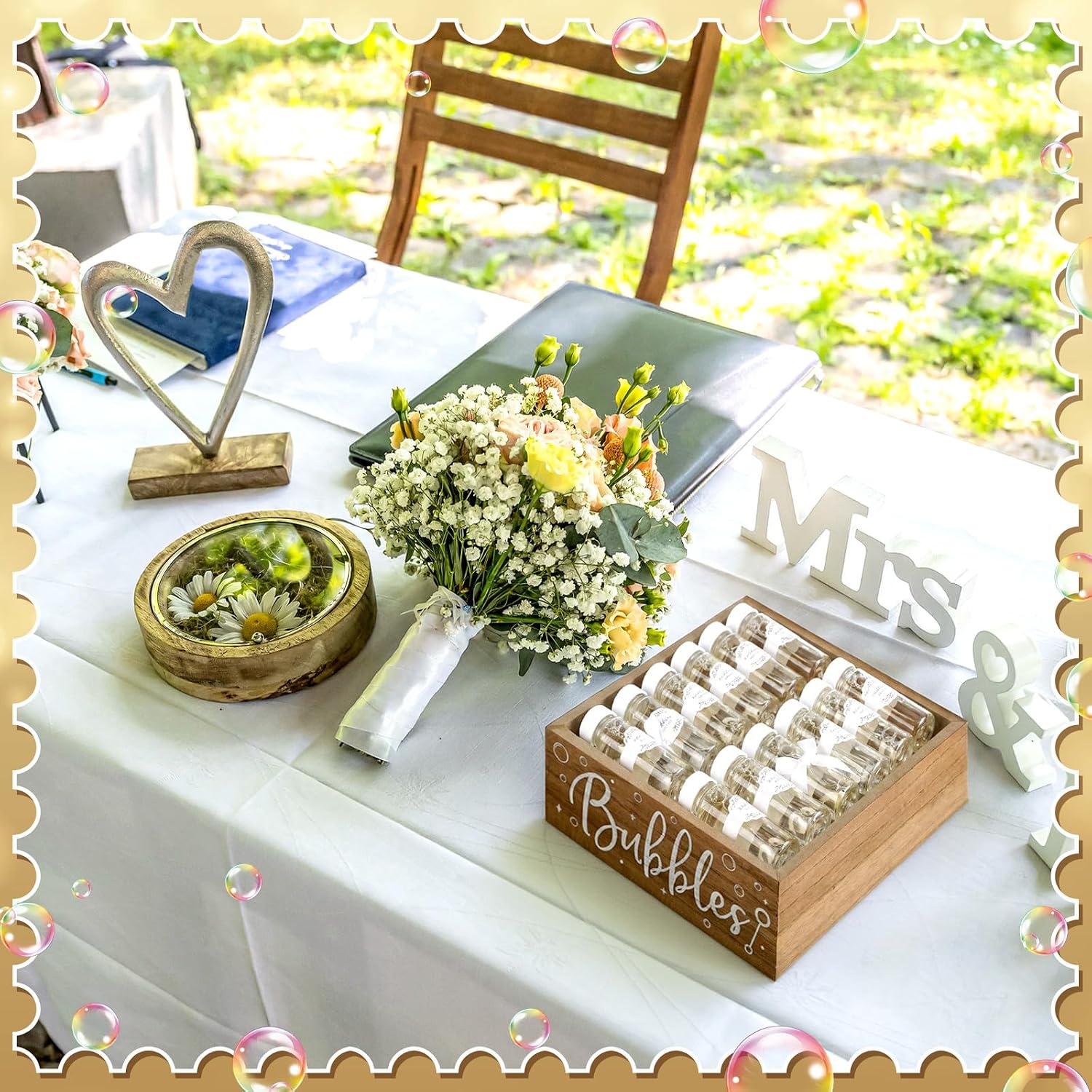 Aldernest Wedding Bubbles Holder, Brown, Classic, 9.8 x 9.8 x 3 inches