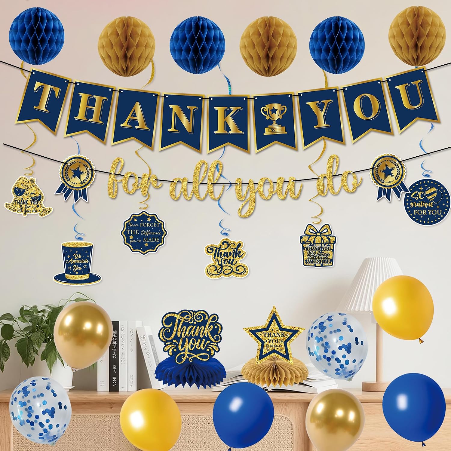 Aldernest Blue Gold We Appreciate You Party Decorations Men Women Yard Sign, 24