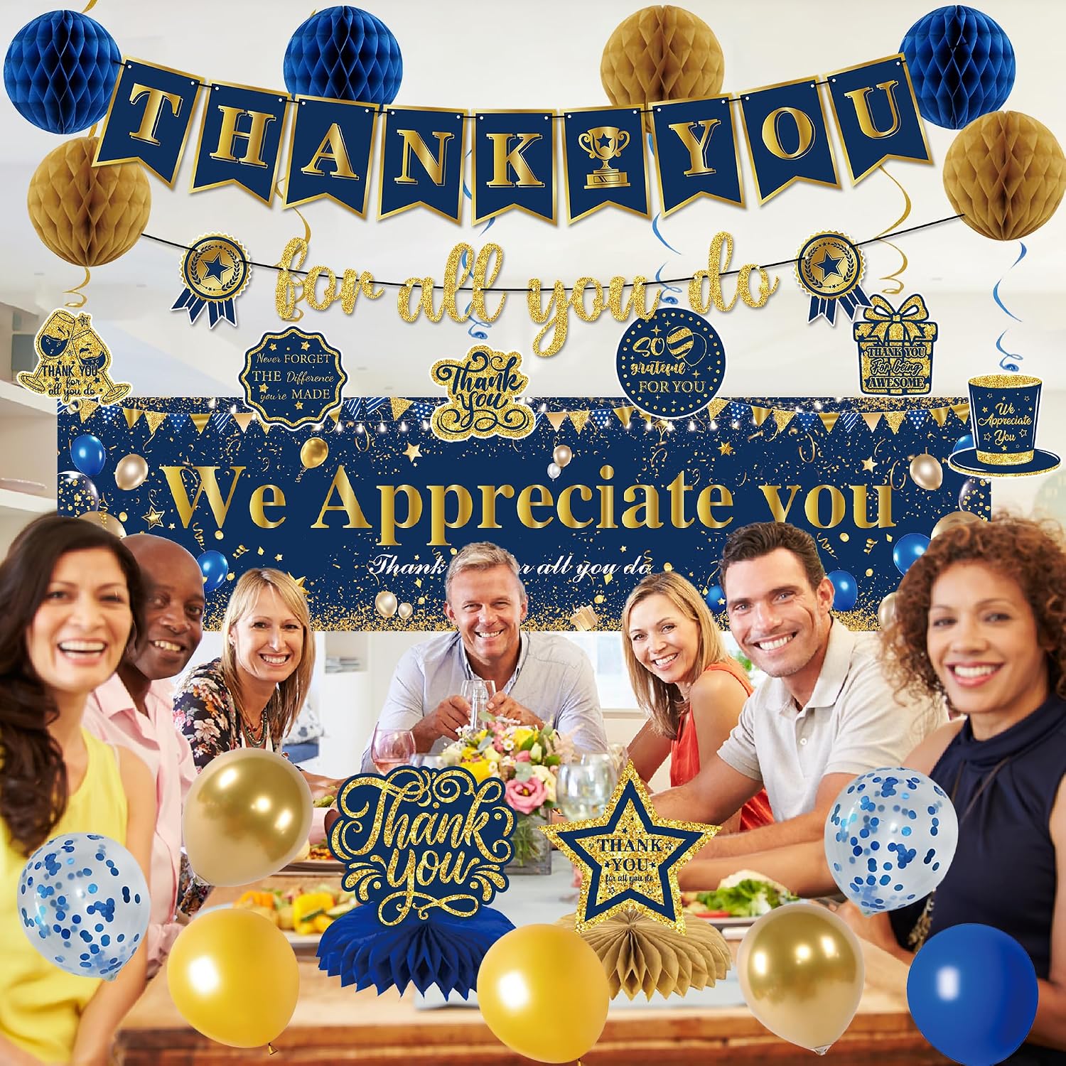 Aldernest Blue Gold We Appreciate You Party Decorations Men Women Yard Sign, 24