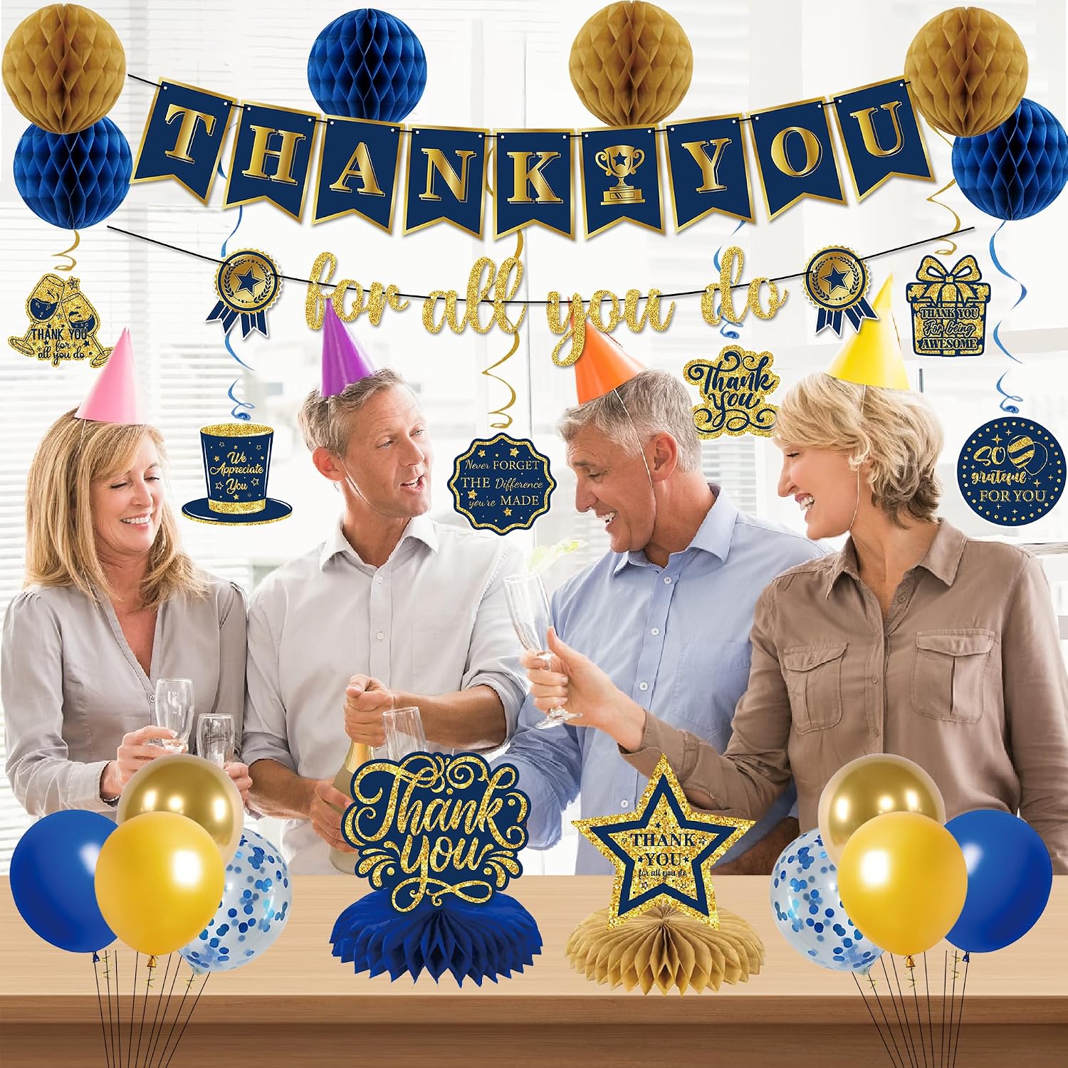 Aldernest Blue Gold We Appreciate You Party Decorations Men Women Yard Sign, 24