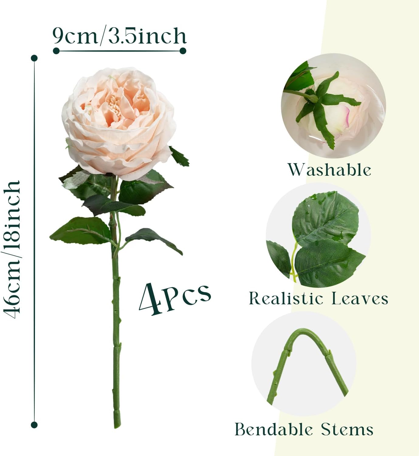 Birchmont 4 Pcs Real Touch Peonies Artificial Flowers, 0.24 kg, Champagne
