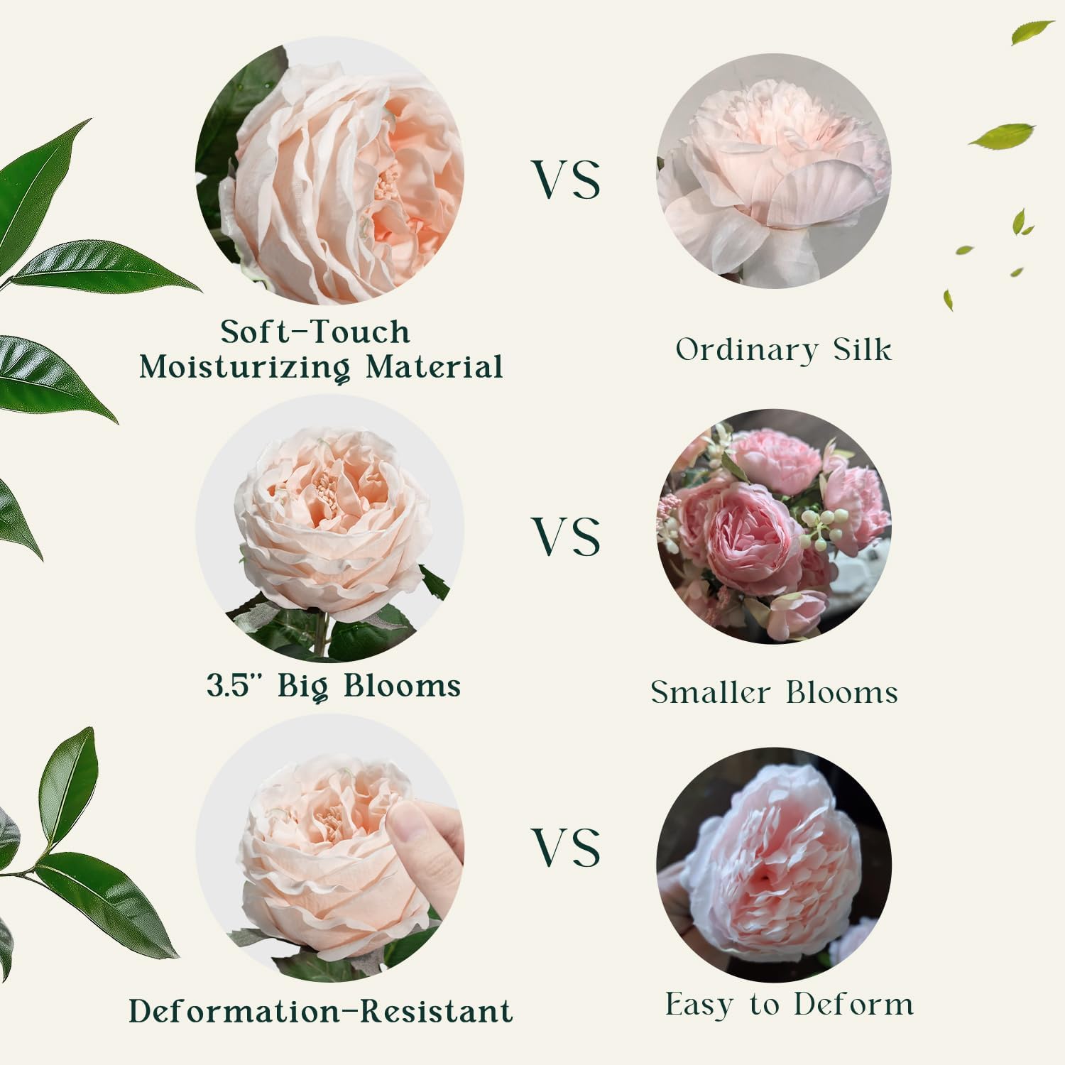 Birchmont 4 Pcs Real Touch Peonies Artificial Flowers, 0.24 kg, Champagne