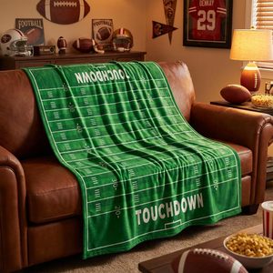 VelloHome Football Touchdown and Game Day Flannel Throw Blanket 50x60, Green
