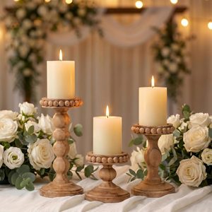 Ashenby 3 Set Wooden Candle Holders for Pillar Candles, Pine Brown, Small, 1.4 pounds