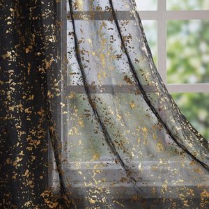 VelloHome 2Pcs Black Sheer Curtains 52x84in, Gold Sequin, Halloween, 0.46 kg, Black and Gold
