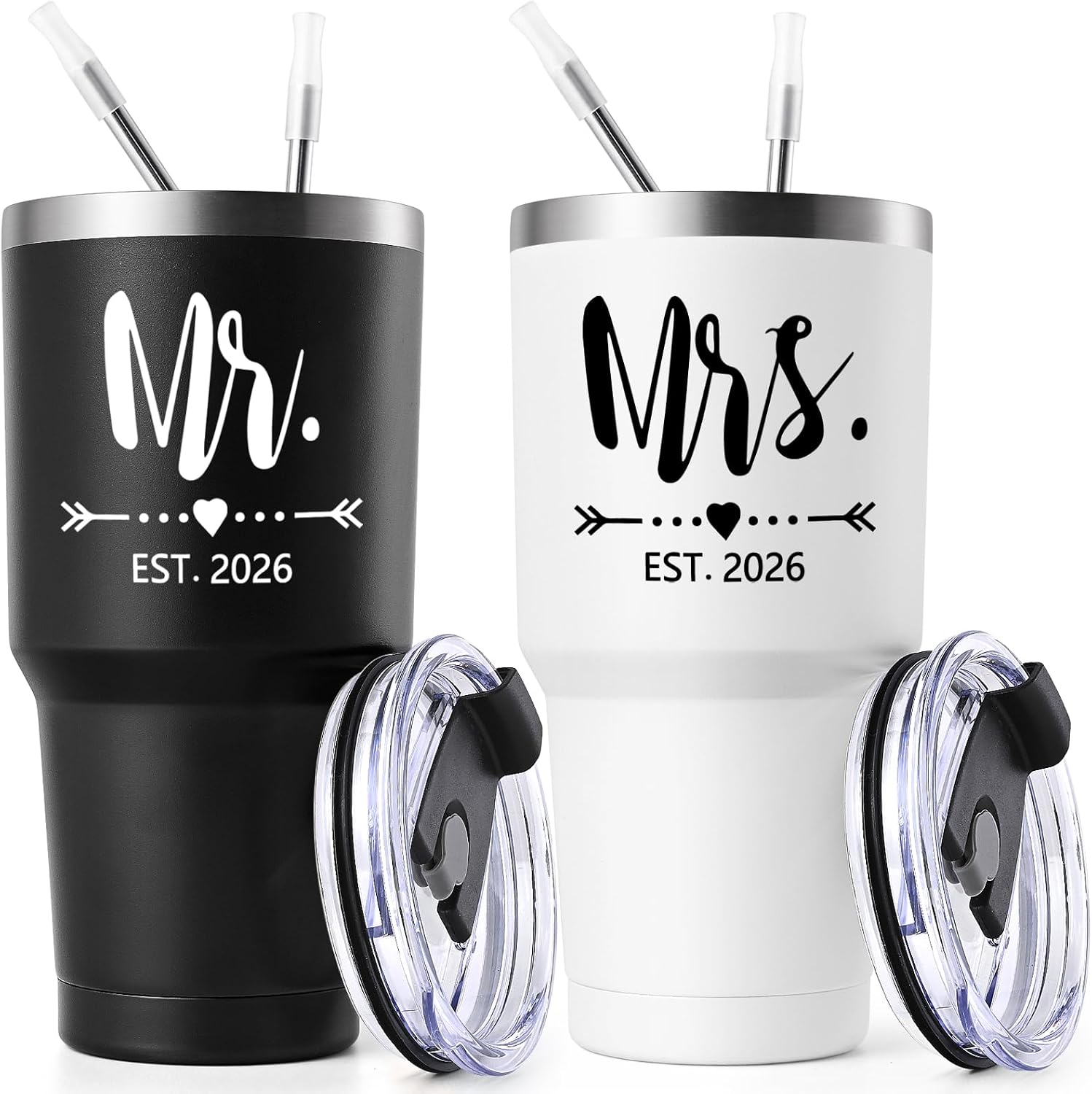 Aldernest Mr and Mrs Gifts, Wedding Gifts for Couples 2026 Mr & Mrs 30oz Tumbler Set, Large, Black/White