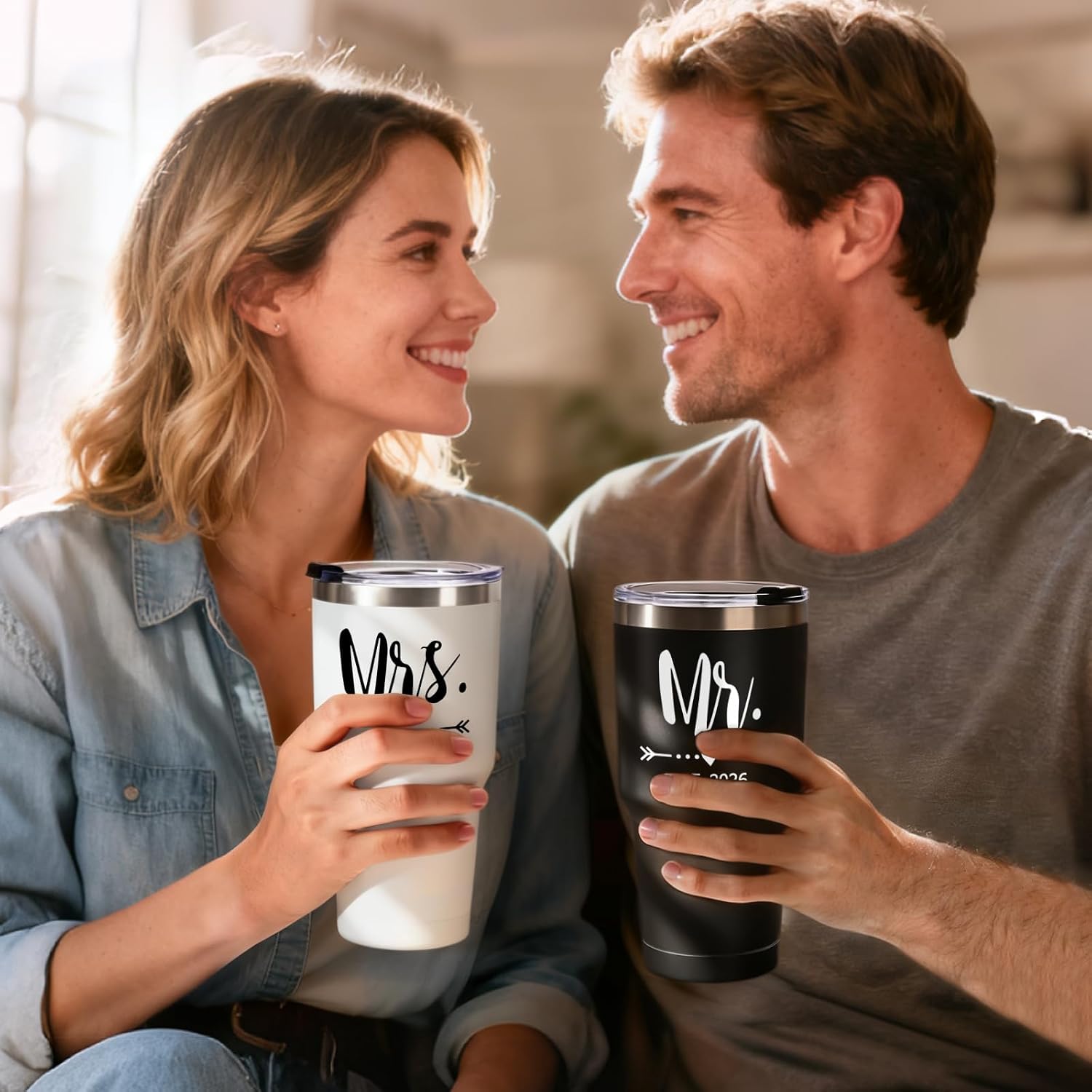 Aldernest Mr and Mrs Gifts, Wedding Gifts for Couples 2026 Mr & Mrs 30oz Tumbler Set, Large, Black/White