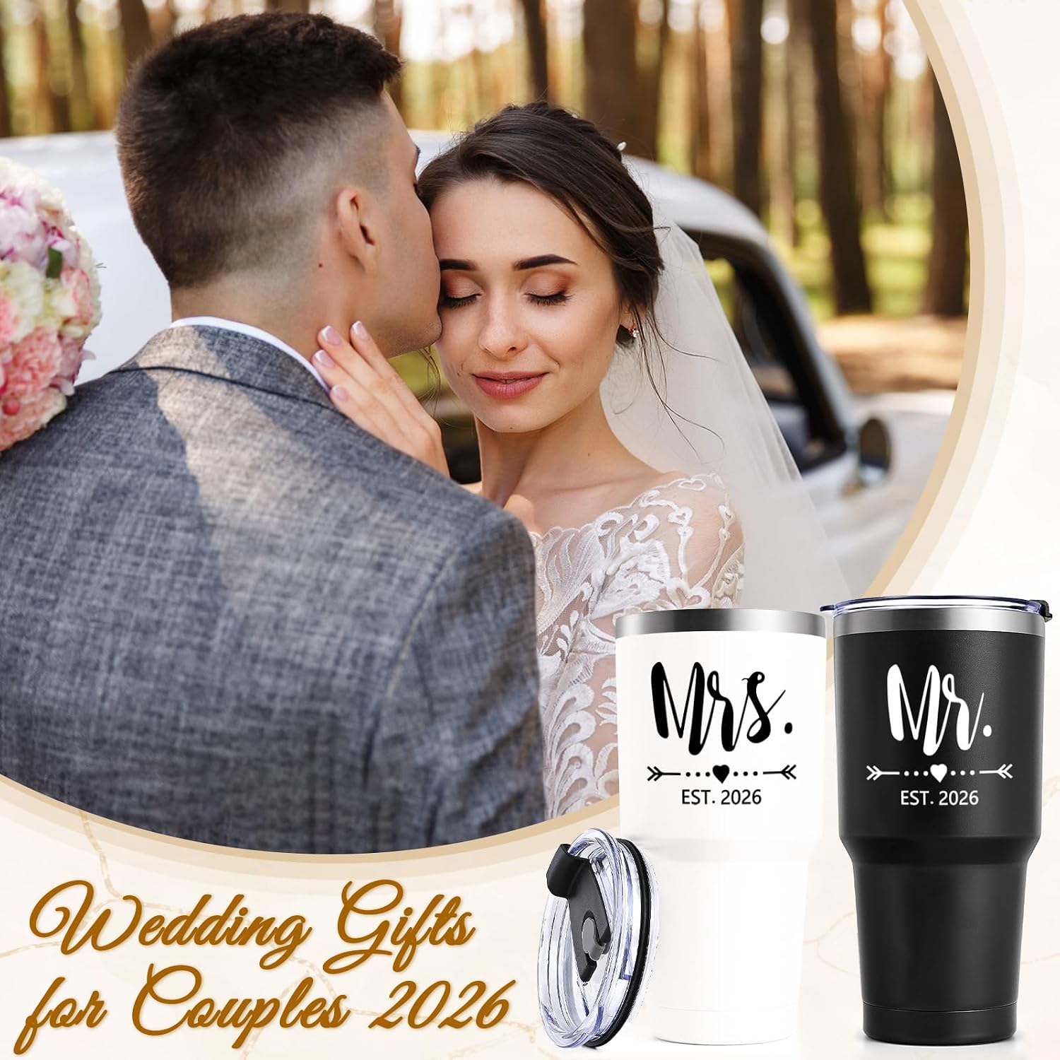 Aldernest Mr and Mrs Gifts, Wedding Gifts for Couples 2026 Mr & Mrs 30oz Tumbler Set, Large, Black/White