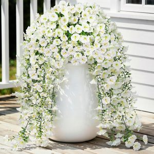 Aldernest 2PCS Artificial Hanging Flowers UV Resistant Silk Petunias, White