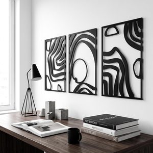 VelloHome 3Pcs Black Metal Abstract Curve Hollow Wall Sculpture Decor Set, 2.5 pounds, 11" X 14.6" in