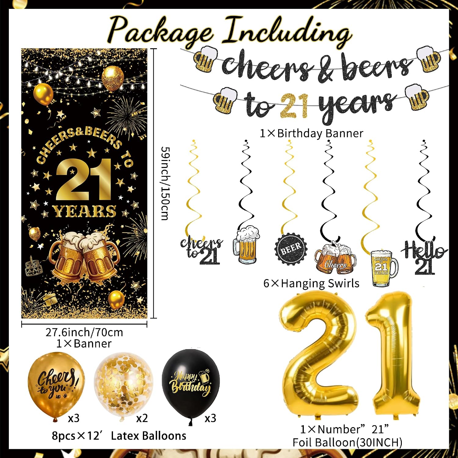 Aldernest Black Gold 21st Birthday Decorations for Him
