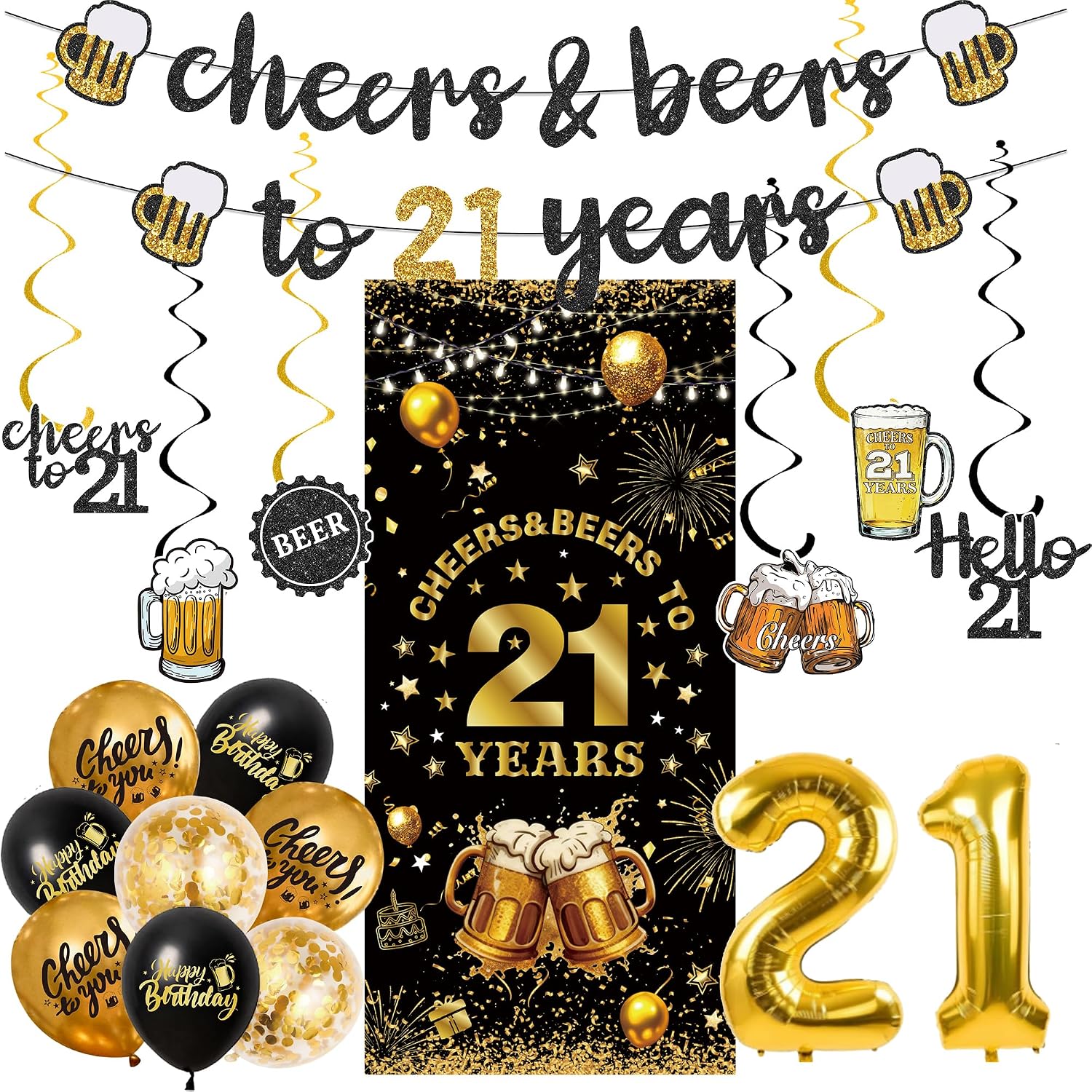 Aldernest Black Gold 21st Birthday Decorations for Him