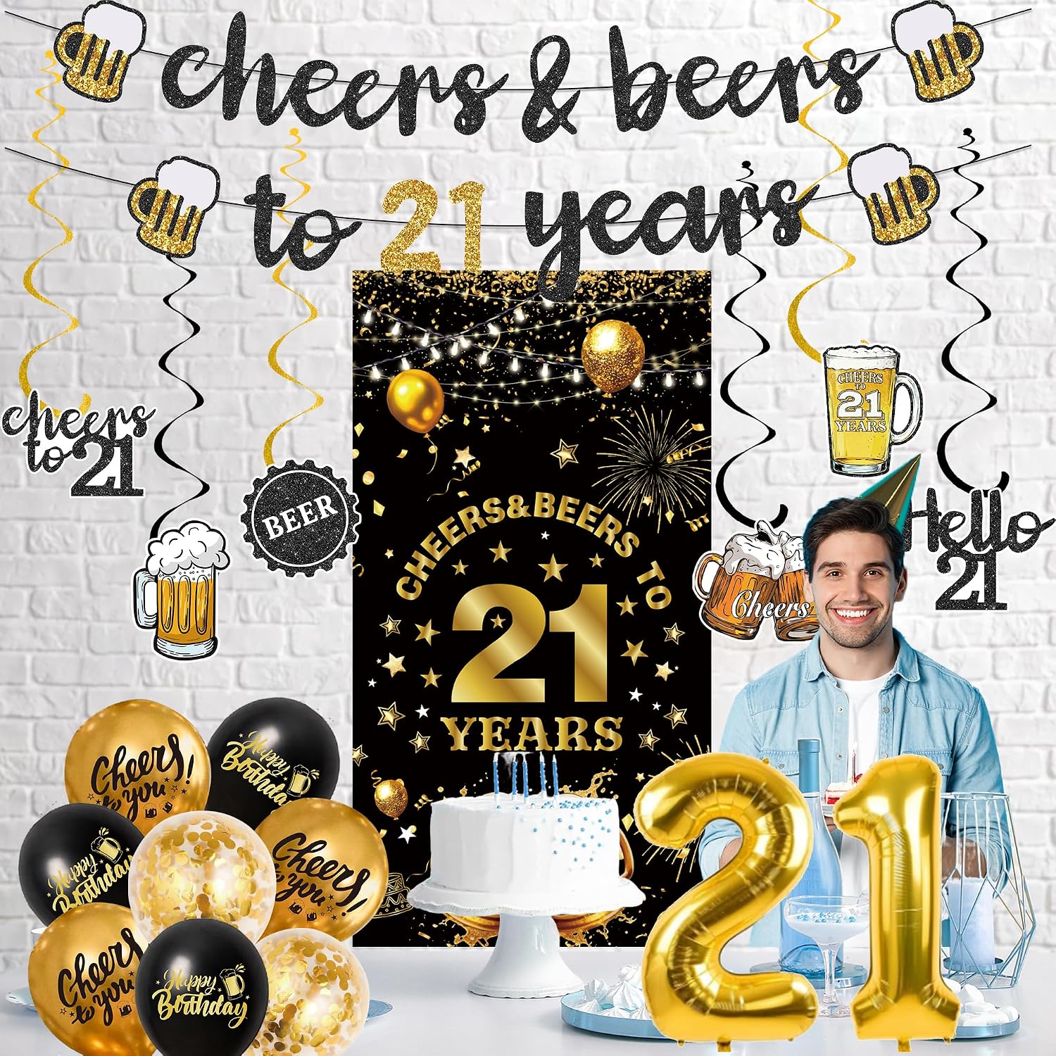 Aldernest Black Gold 21st Birthday Decorations for Him