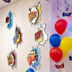 Ashenby 6 Pcs Hero Themed Party Decor 3D Multilayer Comic Action Cutouts, 3.2 ounces, 5.12 x 2.36 inches