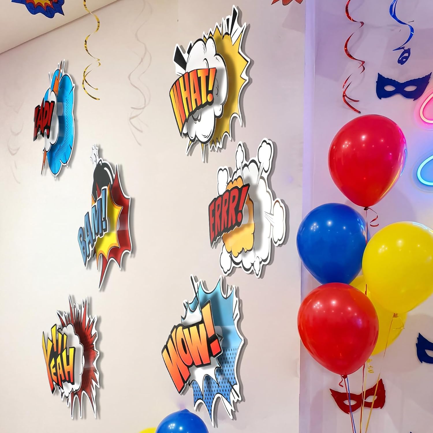 Ashenby 6 Pcs Hero Themed Party Decor 3D Multilayer Comic Action Cutouts, 3.2 ounces, 5.12 x 2.36 inches