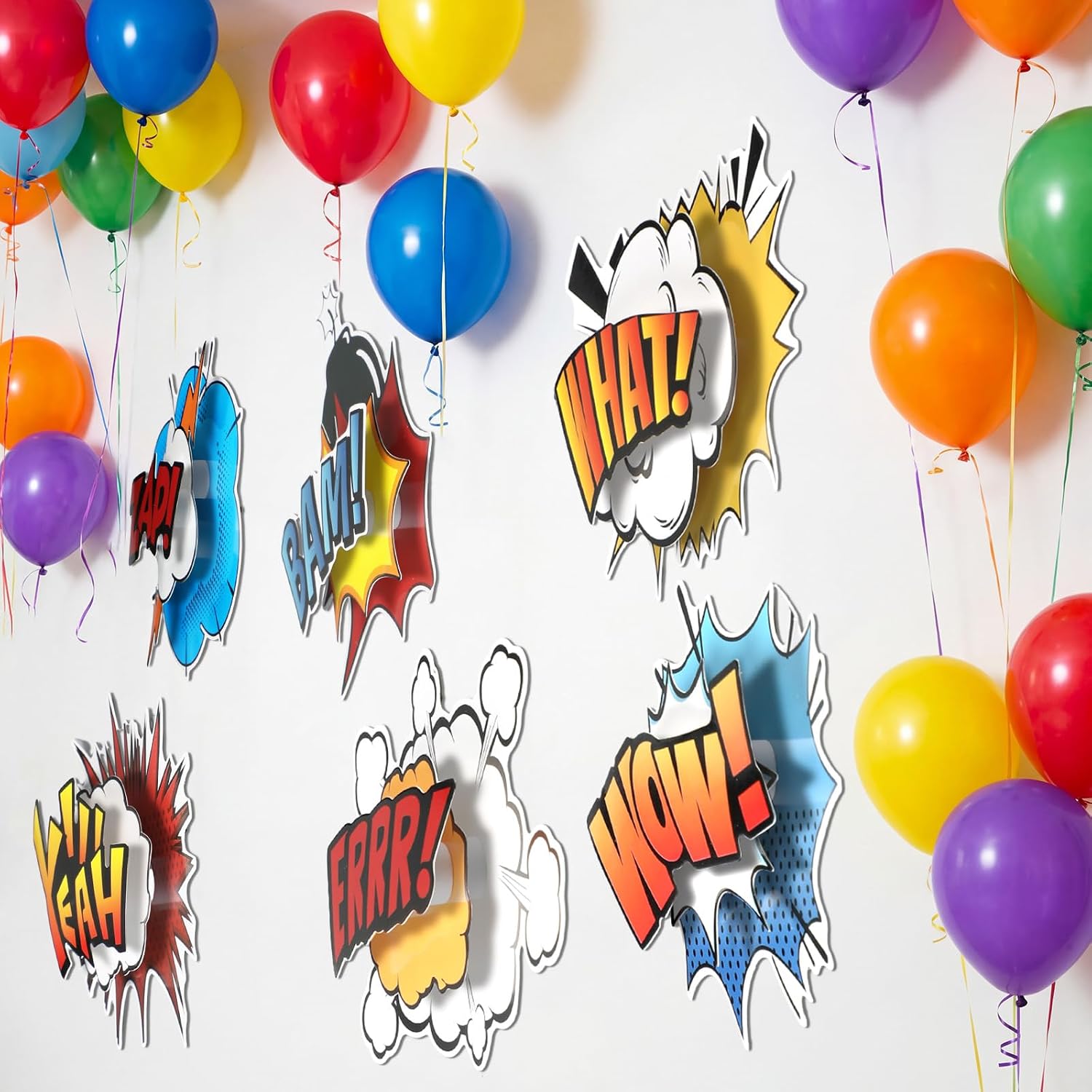 Ashenby 6 Pcs Hero Themed Party Decor 3D Multilayer Comic Action Cutouts, 3.2 ounces, 5.12 x 2.36 inches