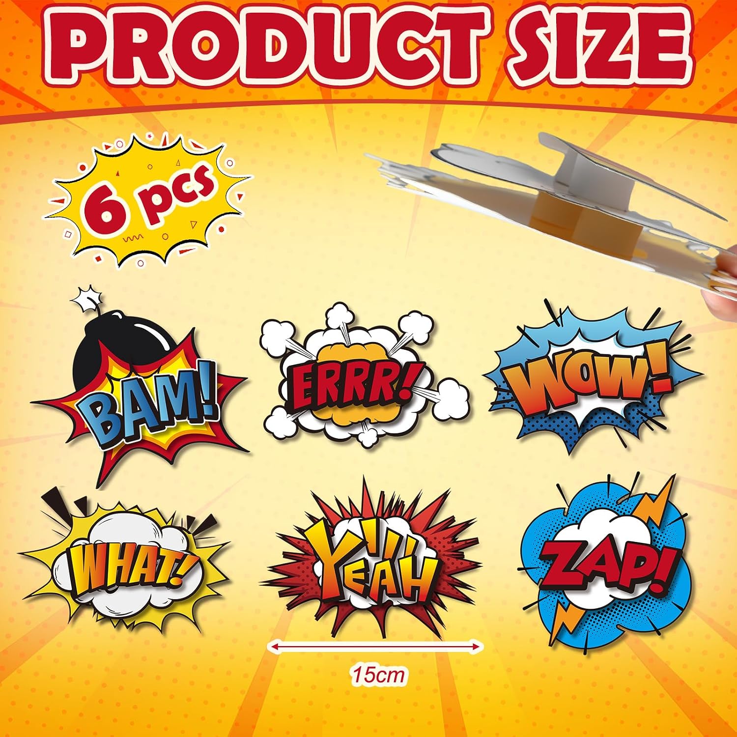 Ashenby 6 Pcs Hero Themed Party Decor 3D Multilayer Comic Action Cutouts, 3.2 ounces, 5.12 x 2.36 inches