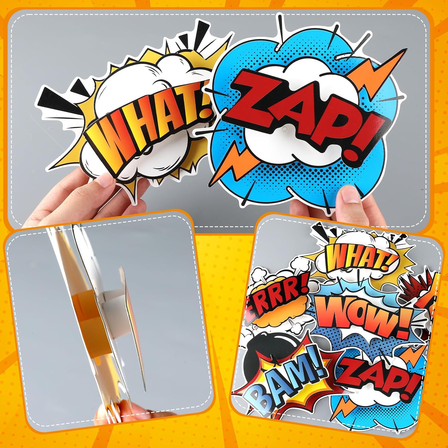 Ashenby 6 Pcs Hero Themed Party Decor 3D Multilayer Comic Action Cutouts, 3.2 ounces, 5.12 x 2.36 inches