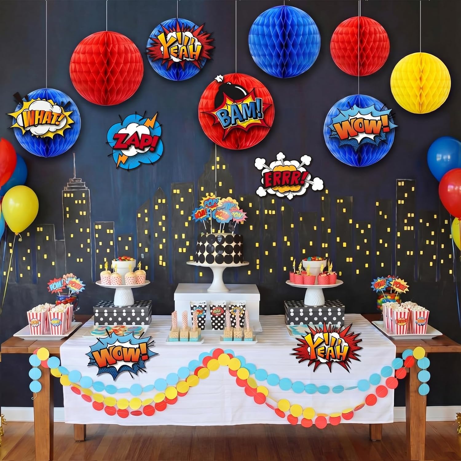 Ashenby 6 Pcs Hero Themed Party Decor 3D Multilayer Comic Action Cutouts, 3.2 ounces, 5.12 x 2.36 inches