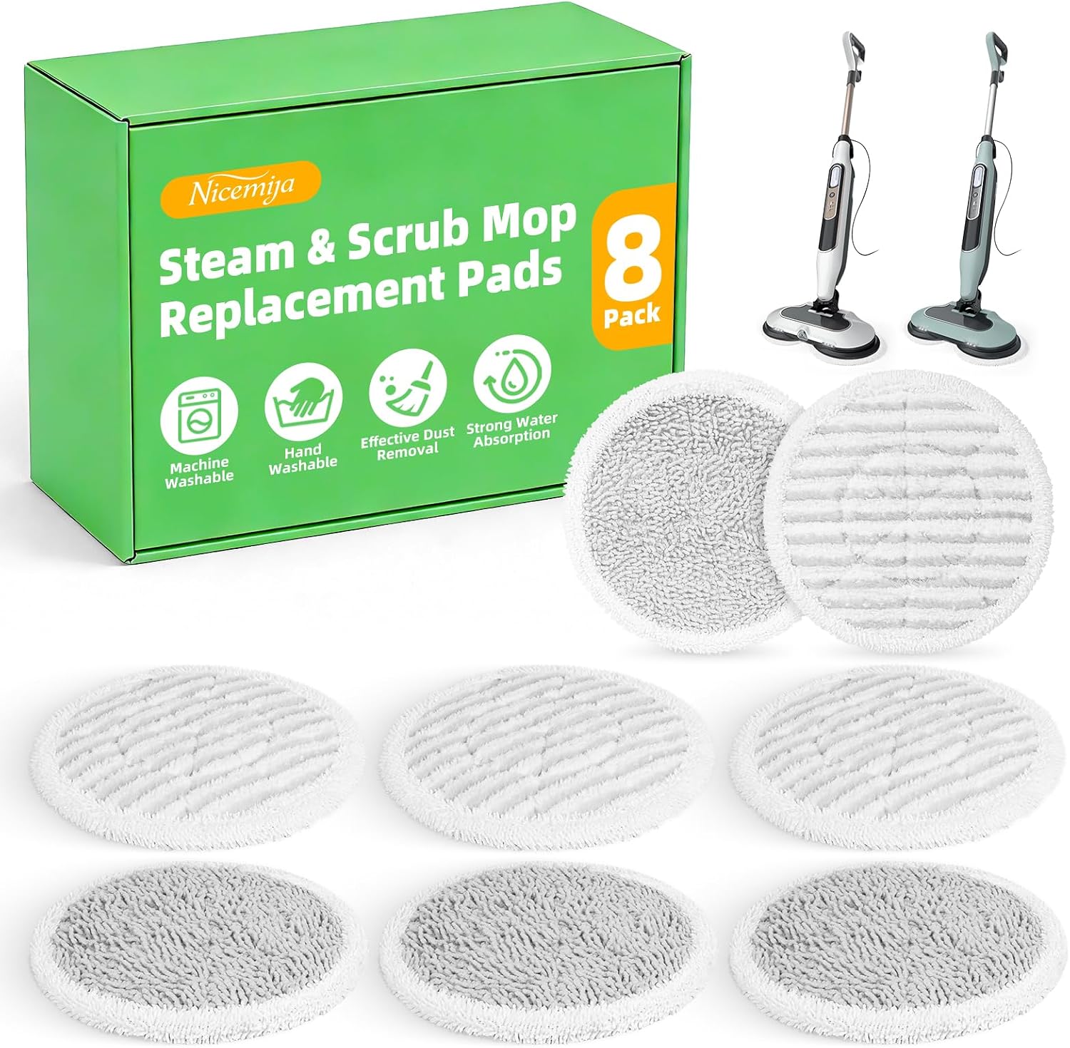 DomiCasa 8 Pack Steam Mop Replacement Pads for Shark Steam & Scrub Mop, 1.04 pounds
