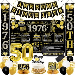 Aldernest 50th Birthday Decorations Men Women, Black Gold Back in 1976 Poster