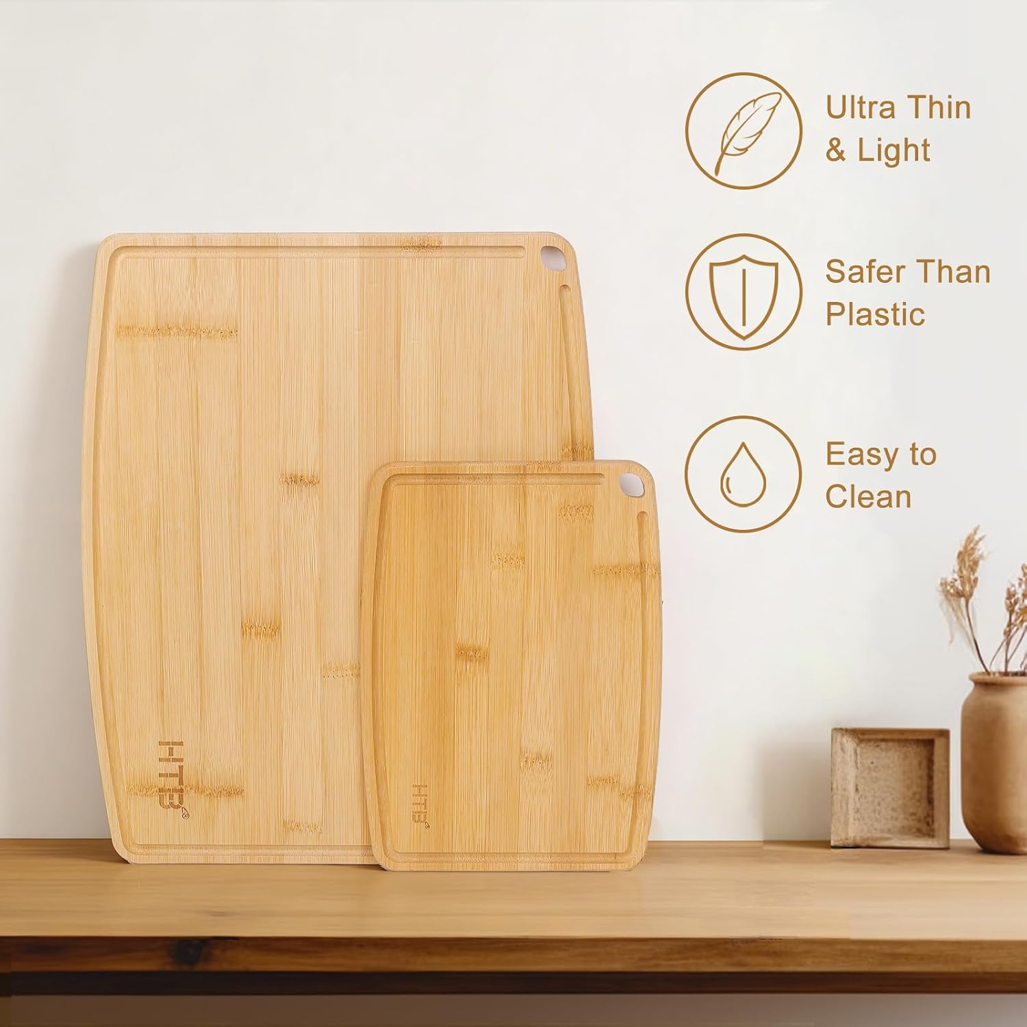 Ashenby Bamboo Cutting Board for Kitchen Wooden Chopping Board, S+M 1+1PCS, 1.8 pounds, 13.8"L x 11"W
