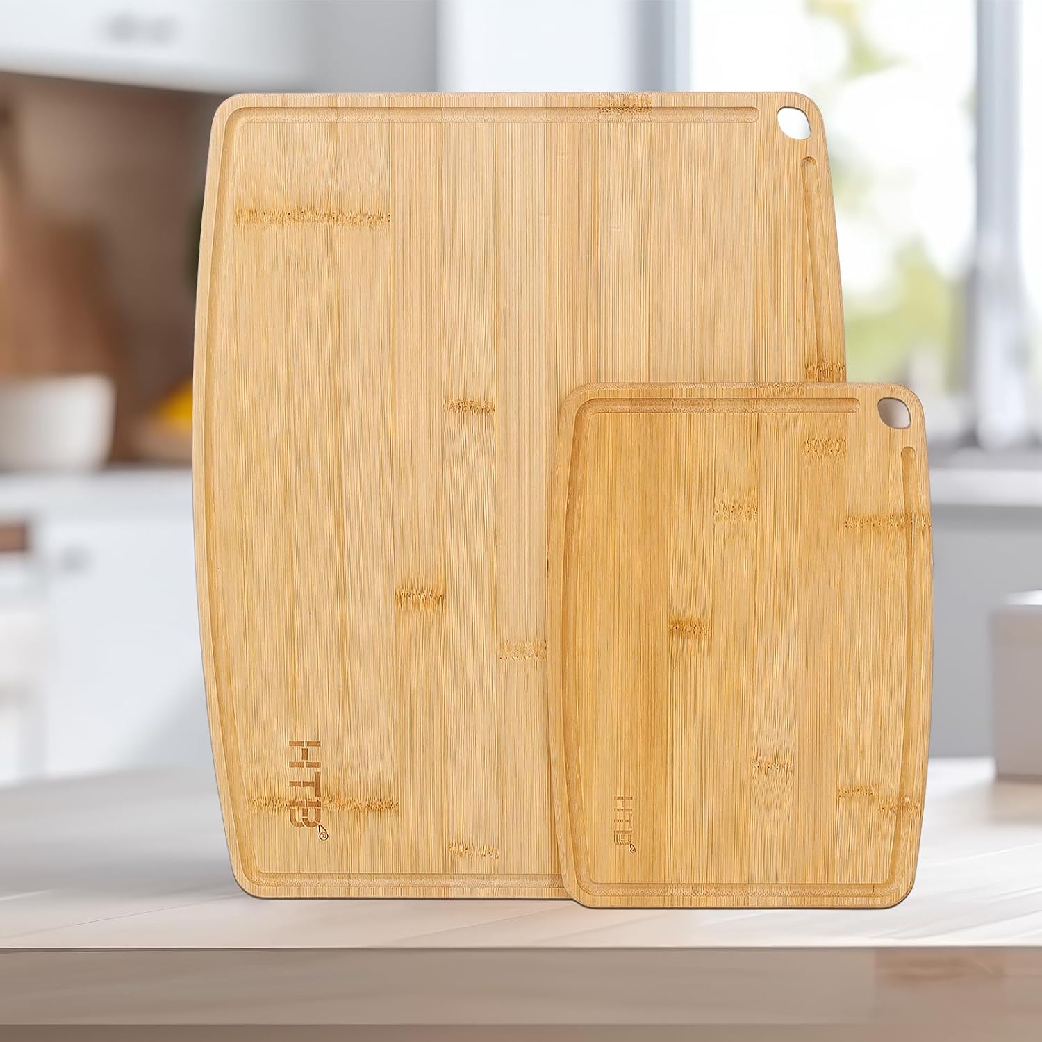 Ashenby Bamboo Cutting Board for Kitchen Wooden Chopping Board, S+M 1+1PCS, 1.8 pounds, 13.8"L x 11"W
