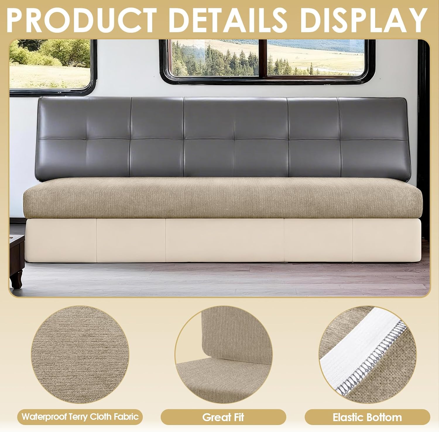 Barleyfield Waterproof RV Dinette Cushion Covers - Stretch Fabric Camper Seat Slipcover Replacement