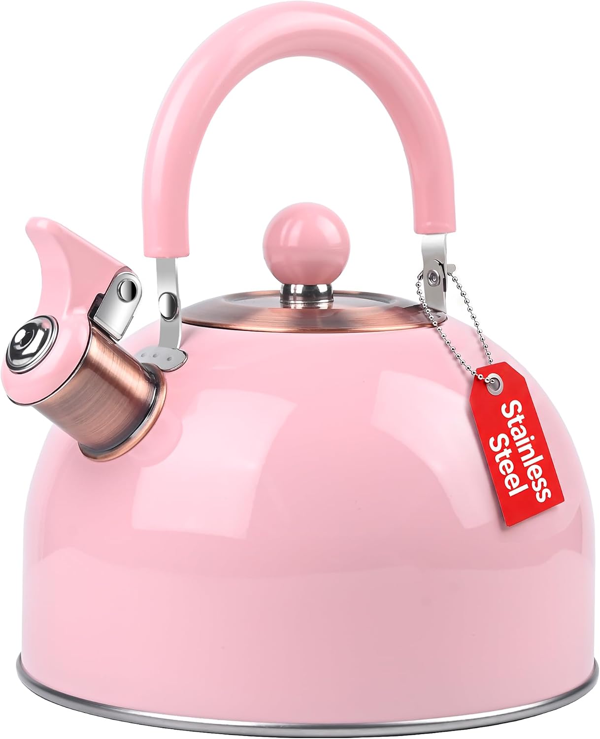 Tanglewick 2.6 Quart Pink Whistling Tea Kettle, Multiple Color Available, 1.3 pounds, 2.7 Quarts, Kitty Pink