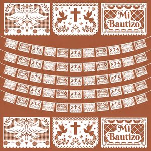 Ashenby 6 Pcs Mi Bautizo Papel Picado Banner Baptism, White, 14.24 ounces