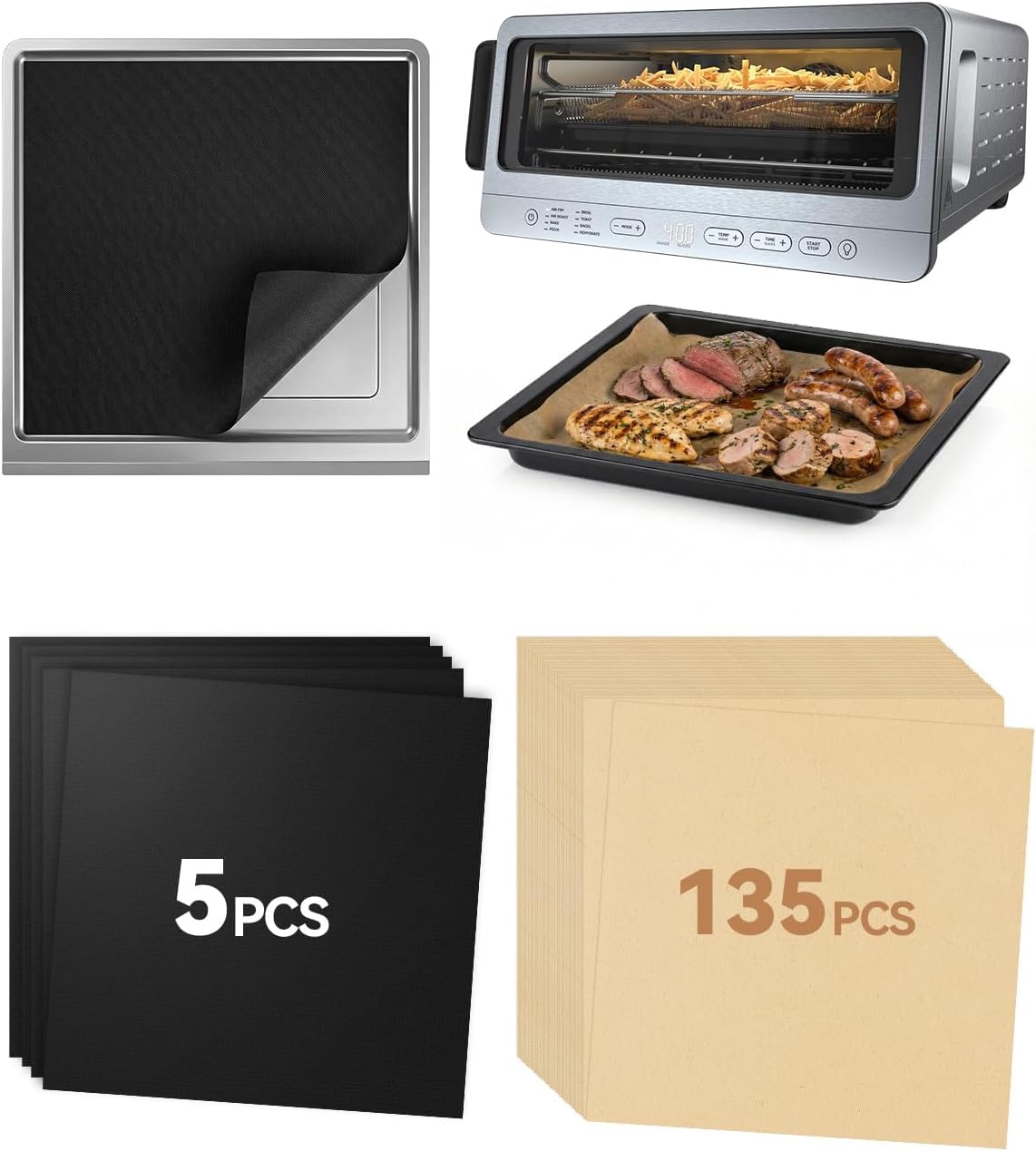 Ashenby 140PCS Air Fryer Liners for Ninja Flip Toaster Oven & Air Fryer SP151, 8 ounces, Parchment Paper and Teflon Mats