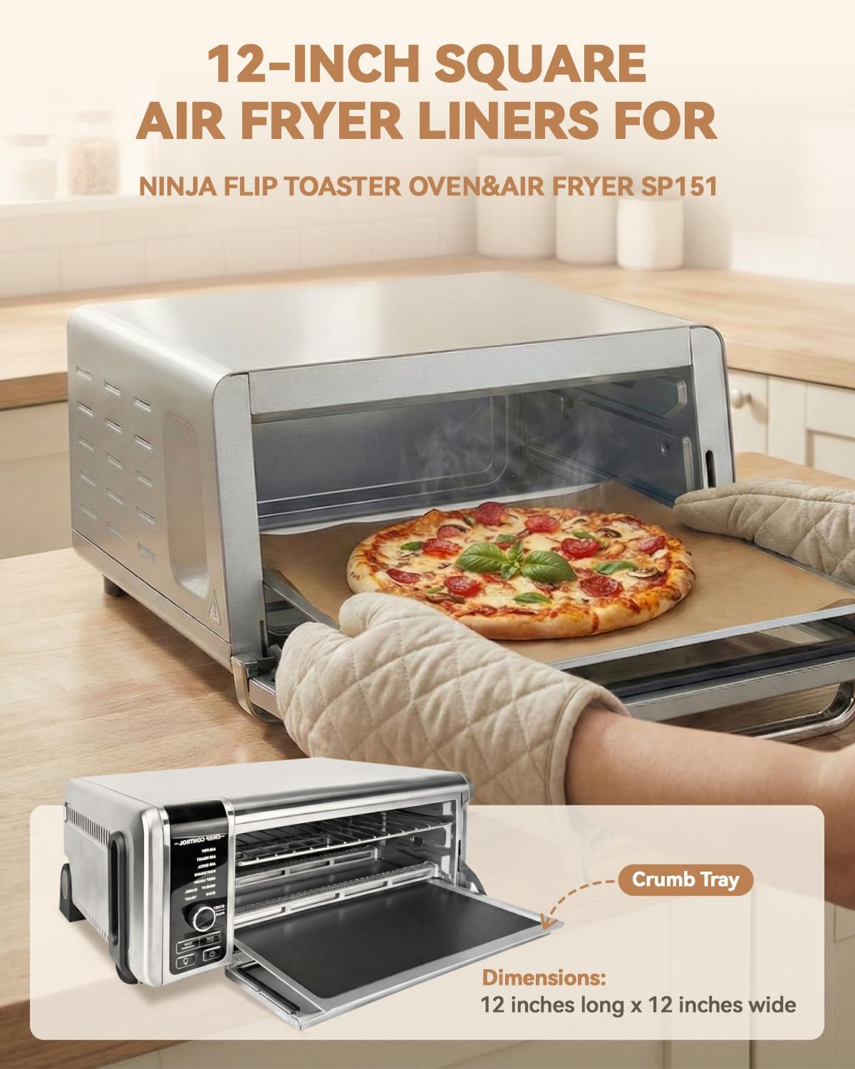 Ashenby 140PCS Air Fryer Liners for Ninja Flip Toaster Oven & Air Fryer SP151, 8 ounces, Parchment Paper and Teflon Mats