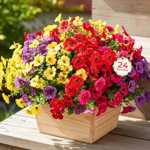 Barleyfield UV Resistant Silk Flowers for Outdoors, Red Rose Red Purple Yellow, 24 Count