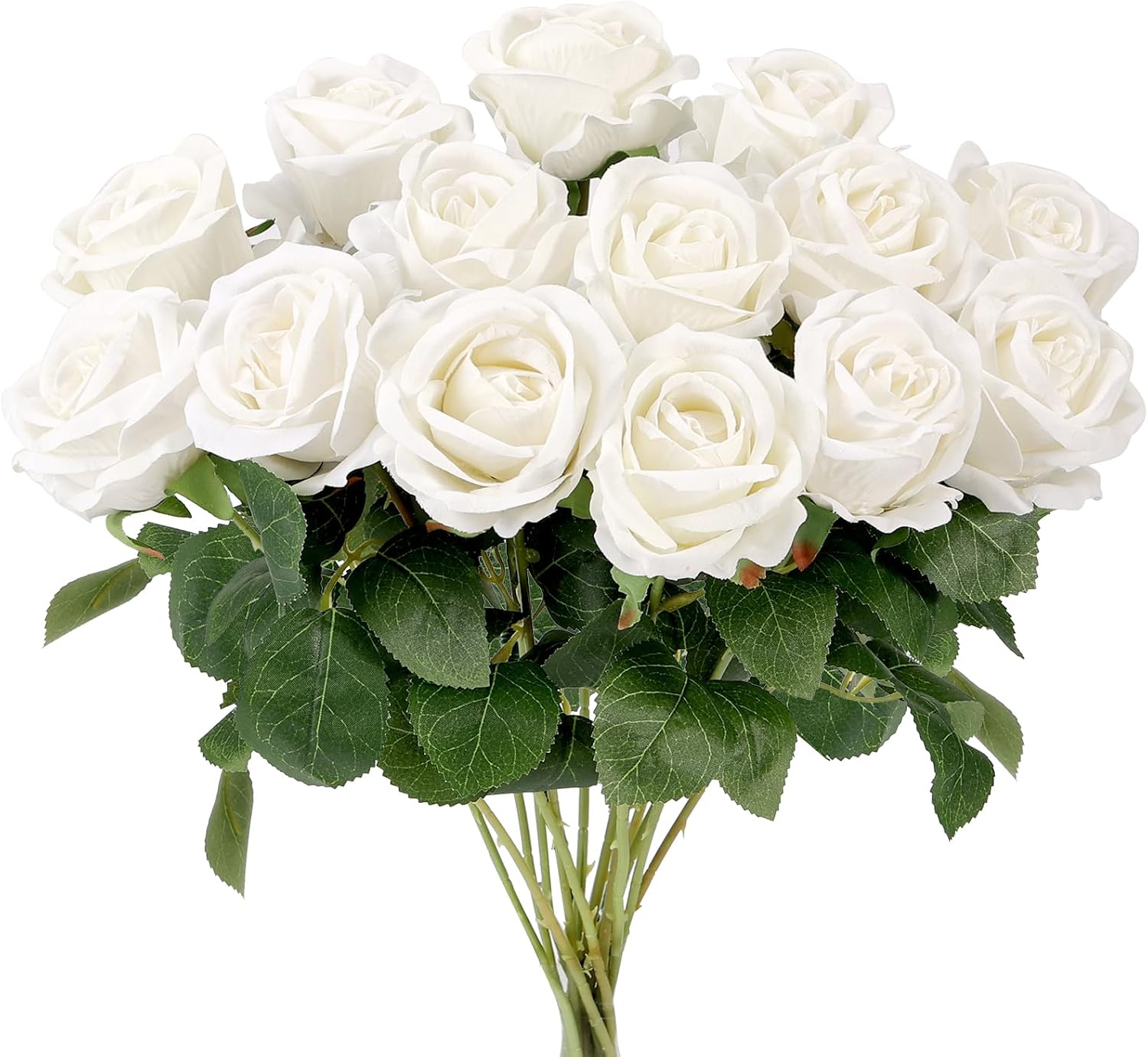 Barleyfield 14PCS White Roses Artificial Flowers, Velvet Silk Faux Roses, 12.32 ounces