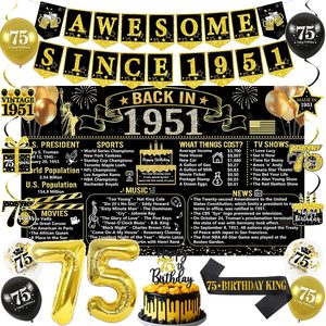 Aldernest Black Gold 75th Back in 1951 Birthday Decorations for Men