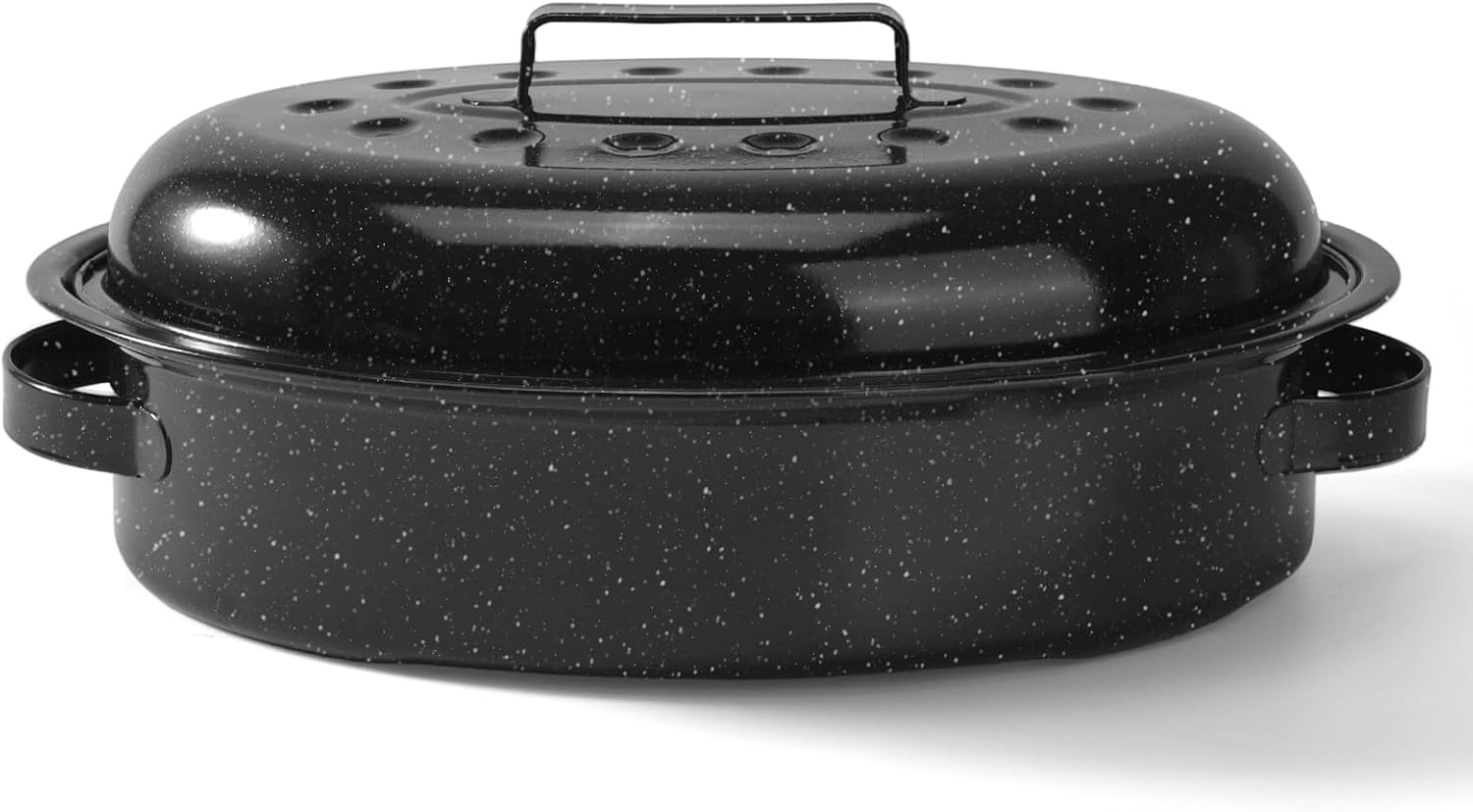 VelloHome 15.4” Roasting Pan With Lid, Oval Roaster Pan, Black