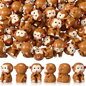 Birchmont 50 Pcs Mini Monkey Figurines Resin Monkey Figures Bulk, Classic, 8.8 ounces, Light Brown