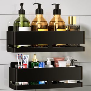 Aldernest Shower Caddy, 2-Pack Shower Shelf, no Drill Shower Organizer, Black