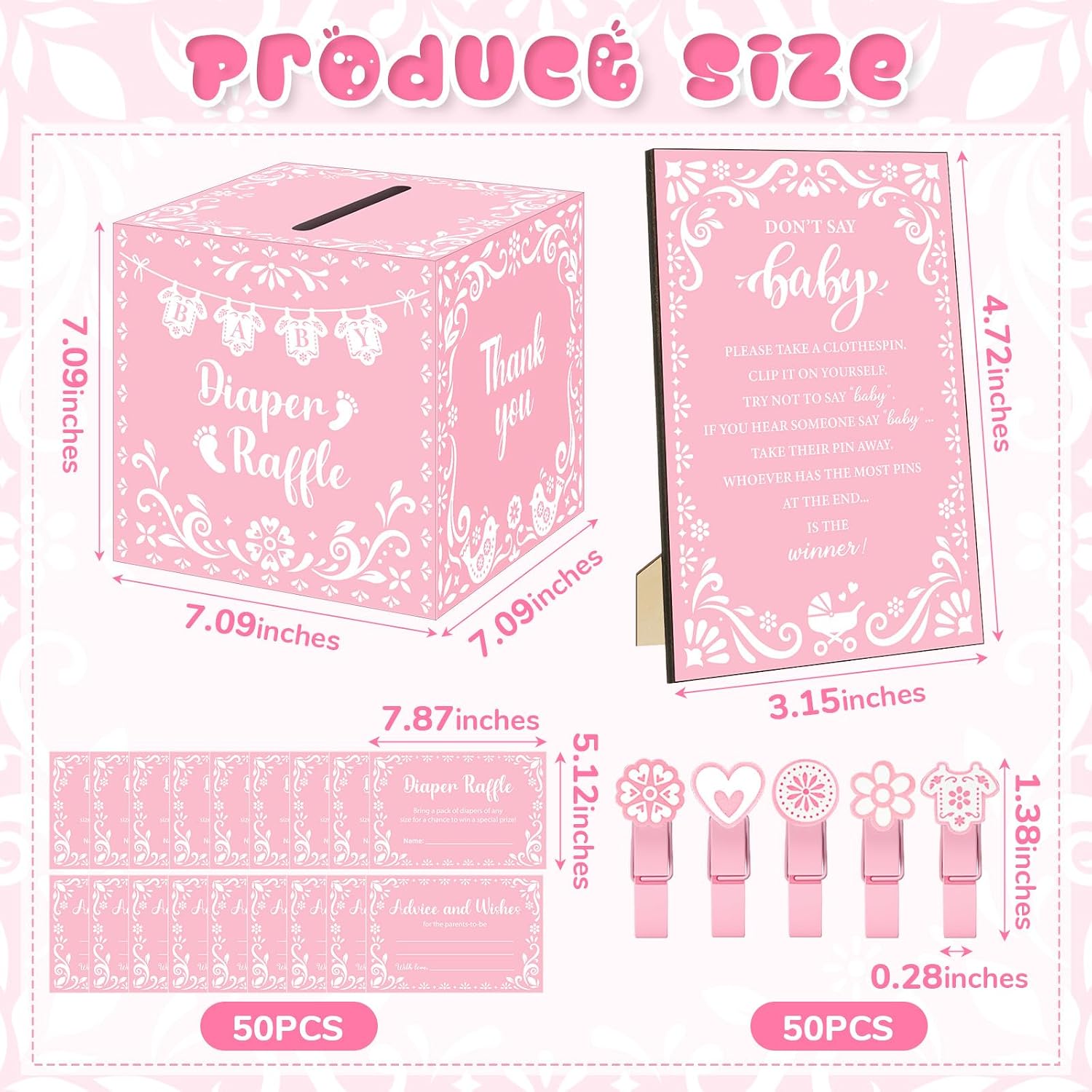 NestoraHome Brown 102 Pcs Cielito Lindo Baby Shower Game for Gender Reveal Party, Pink, 15.2 ounces