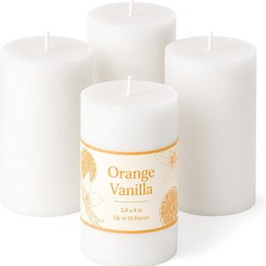 Rowanmere Scented Pillar Candles, 4 Pack | 2.8 x 4 in, Orange Vanilla, White, 3 pounds, 6 Pack Pack of 14