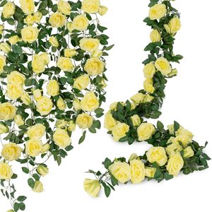 Birchmont 5 Pack Artificial Yellow Rose Garlands Flower Vines 32.5 ft, 14.08 ounces
