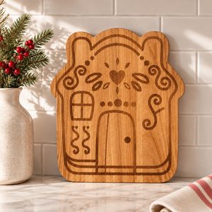 Aldernest Christmas Gingerbread House Cutting Board, Acacia Wood Tray, 12.6"L x 11"W, Dark Brown